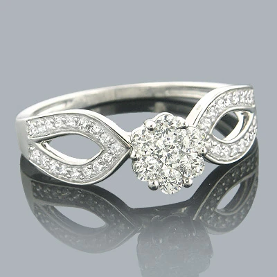 Ladies 14K White Gold Cluster Diamond Ring 0.59ct 3 Ladies 14K White Gold Cluster Diamond Ring 0.59ct