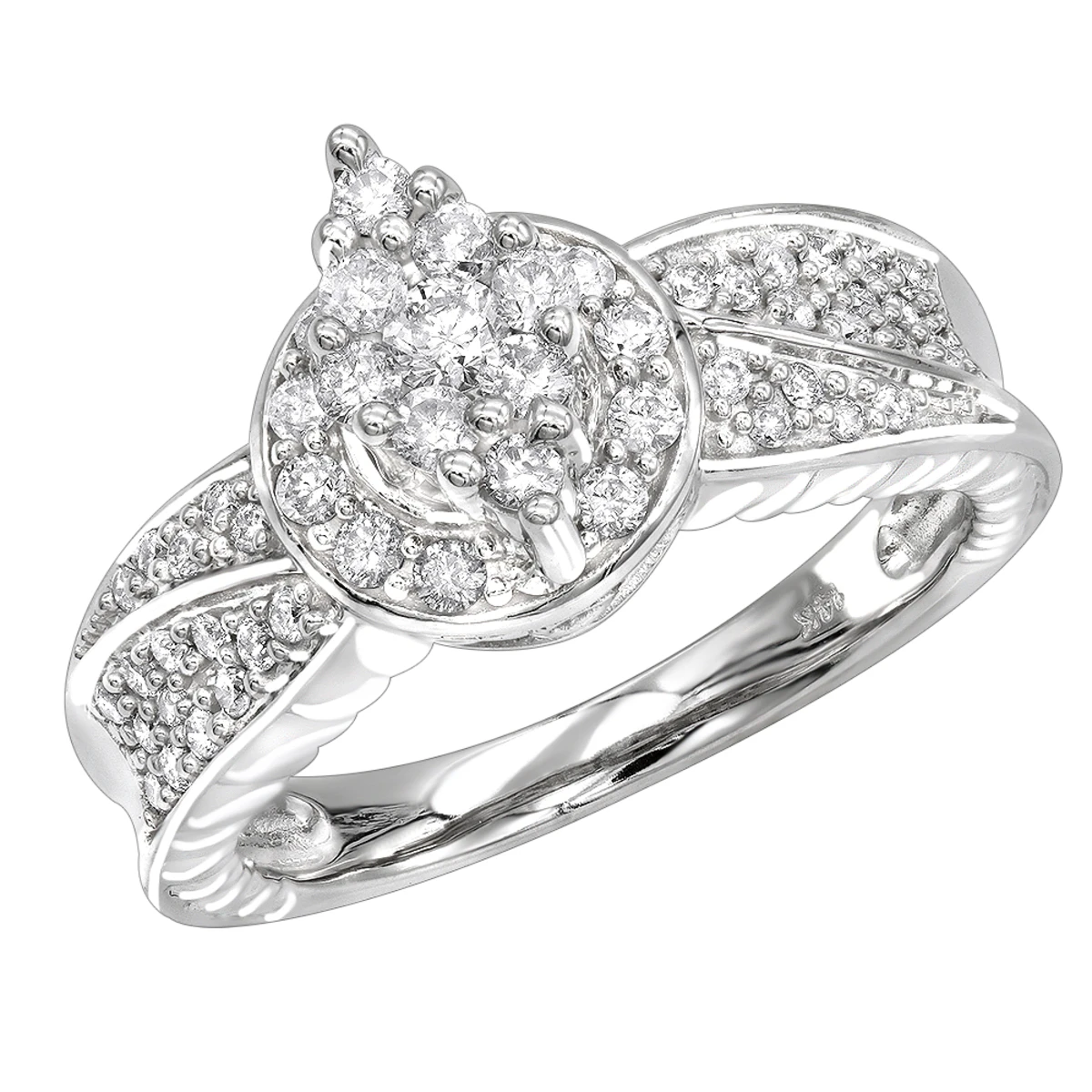 Ladies 14K White Gold Cluster Diamond Ring 0.75ct 3 Ladies 14K White Gold Cluster Diamond Ring 0.75ct