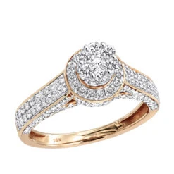 Affordable Cluster Diamond Engagement Ring For Women W Halo 0.9ct 14K Yellow Gold -Its Hot Jewelry Shop ladies diamond rings 14k cluster diamond ring 105ct p 6796 ro