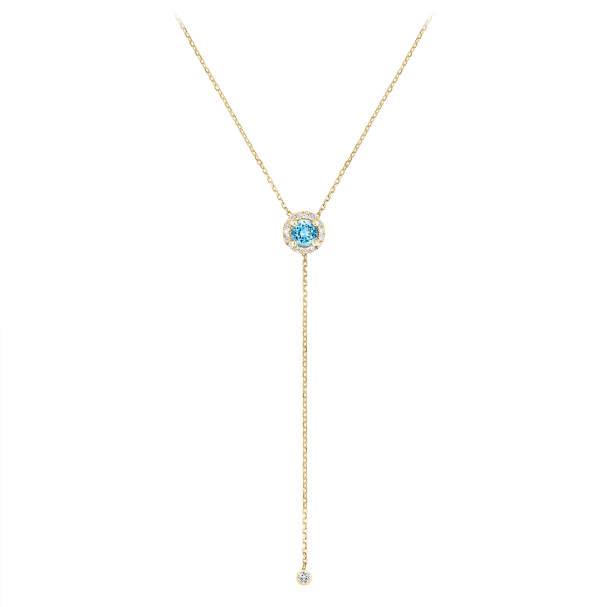 Ladies March Birthstone Customizable 14K Yellow Gold Diamond Aquamarine Y Necklace 3 Ladies March Birthstone Customizable 14K Yellow Gold Diamond Aquamarine Y Necklace