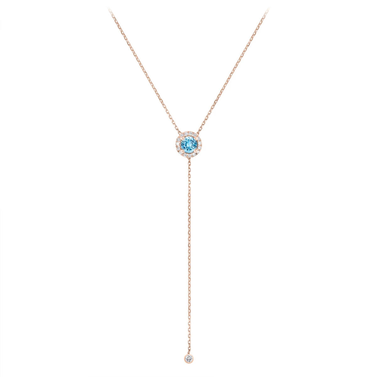 Ladies March Birthstone Customizable 14K Yellow Gold Diamond Aquamarine Y Necklace 5 Ladies March Birthstone Customizable 14K Yellow Gold Diamond Aquamarine Y Necklace - Image 3