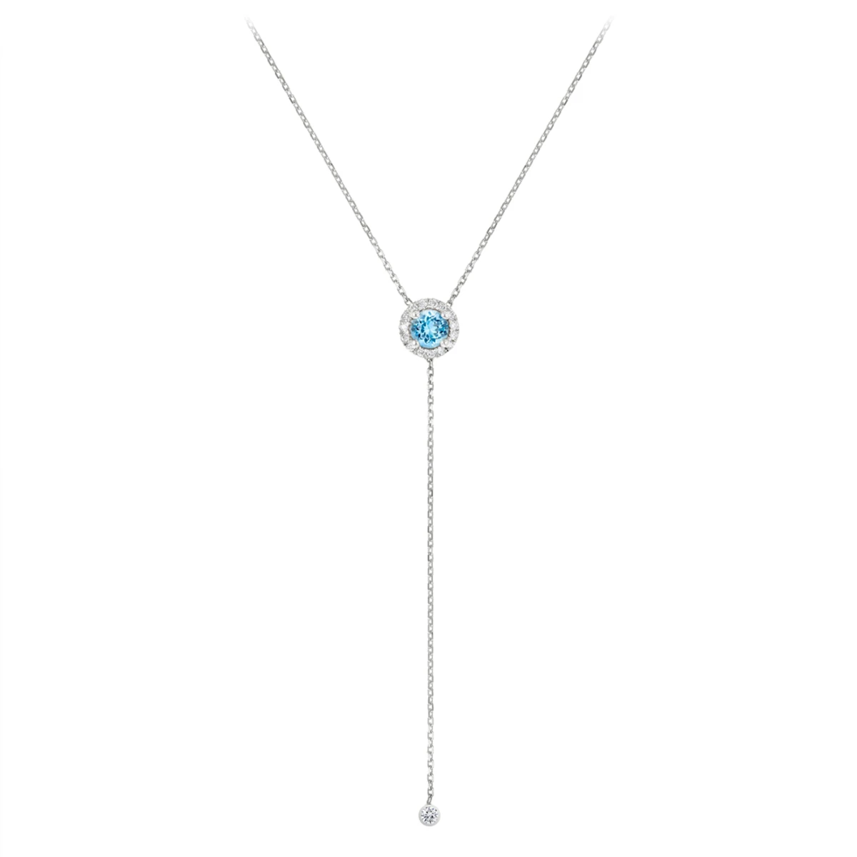 Ladies March Birthstone Customizable 14K Yellow Gold Diamond Aquamarine Y Necklace 4 Ladies March Birthstone Customizable 14K Yellow Gold Diamond Aquamarine Y Necklace - Image 2
