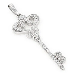 Ladies Pendants 14K White Gold Diamond Key Necklace Pendant 0.70ct