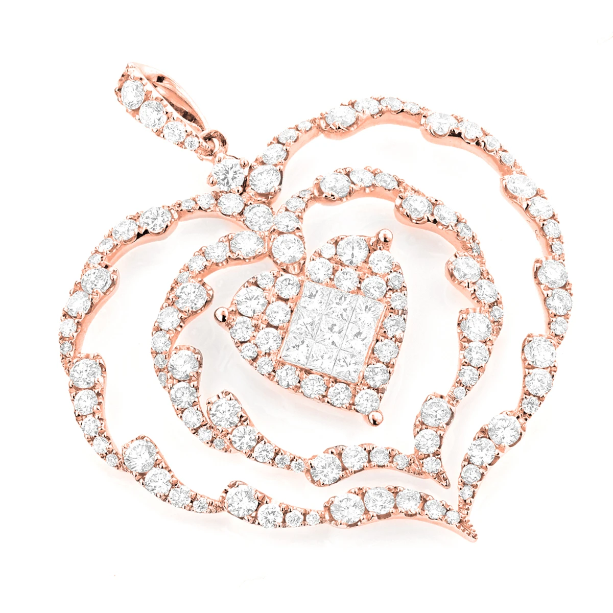 Ladies Unique Diamond Heart Pendant 3ct 14K White Gold 7 Ladies Unique Diamond Heart Pendant 3ct 14K White Gold - Image 5