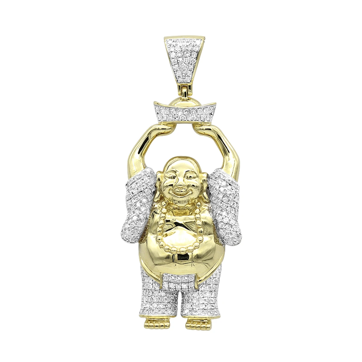 Large 1 Carat 10K Yellow Gold Smiling Diamond Buddha Pendant For Men 3 Large 1 Carat 10K Yellow Gold Smiling Diamond Buddha Pendant For Men