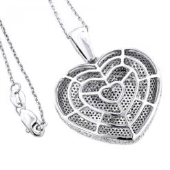 Large 14K White Gold Fully Paved Puffed Diamond Heart Pendant Necklace 2.75ct -Its Hot Jewelry Shop large 14k fully paved diamond heart necklace 375ct p 22371back 20201221