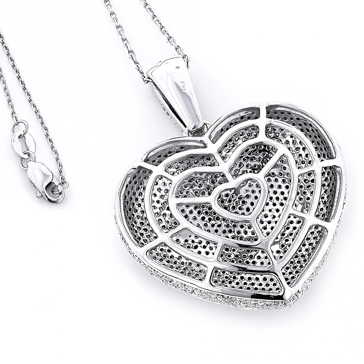 Large 14K White Gold Diamond Heart Pendant For Women 5.35ct 6 Large 14K White Gold Diamond Heart Pendant For Women 5.35ct - Image 4