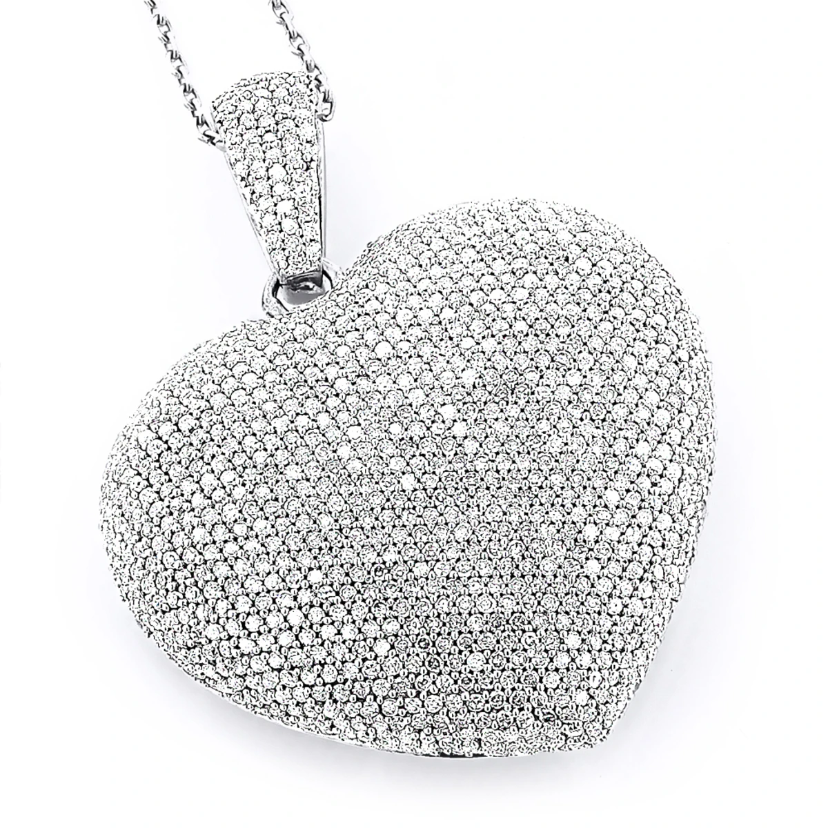 Large 14K White Gold Diamond Heart Pendant For Women 5.35ct 3 Large 14K White Gold Diamond Heart Pendant For Women 5.35ct