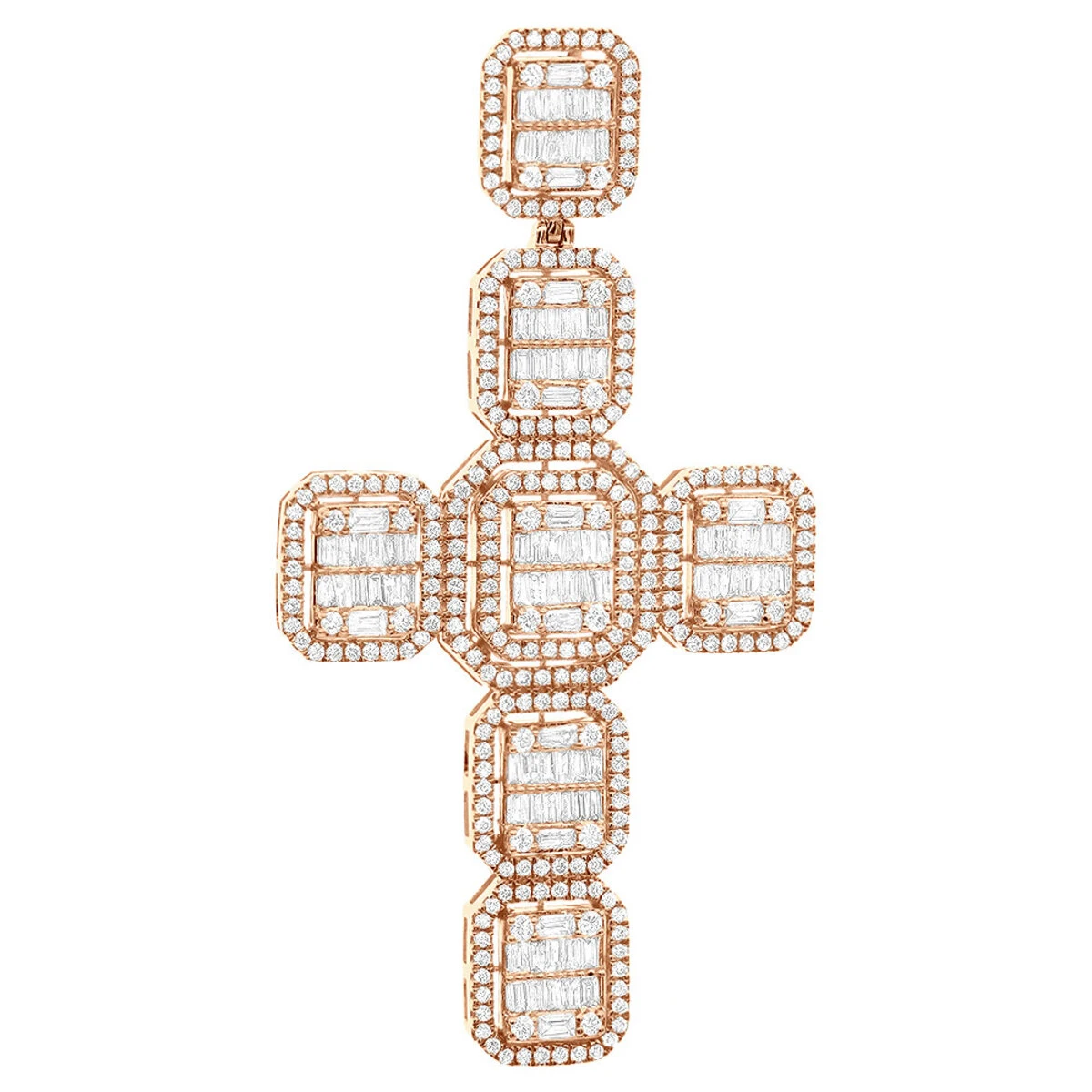 Large 14K Yellow Gold Diamond Cross Pendant For Men W Baguette & Round Diamonds 5Ct 5 Large 14K Yellow Gold Diamond Cross Pendant For Men W Baguette & Round Diamonds 5Ct - Image 3