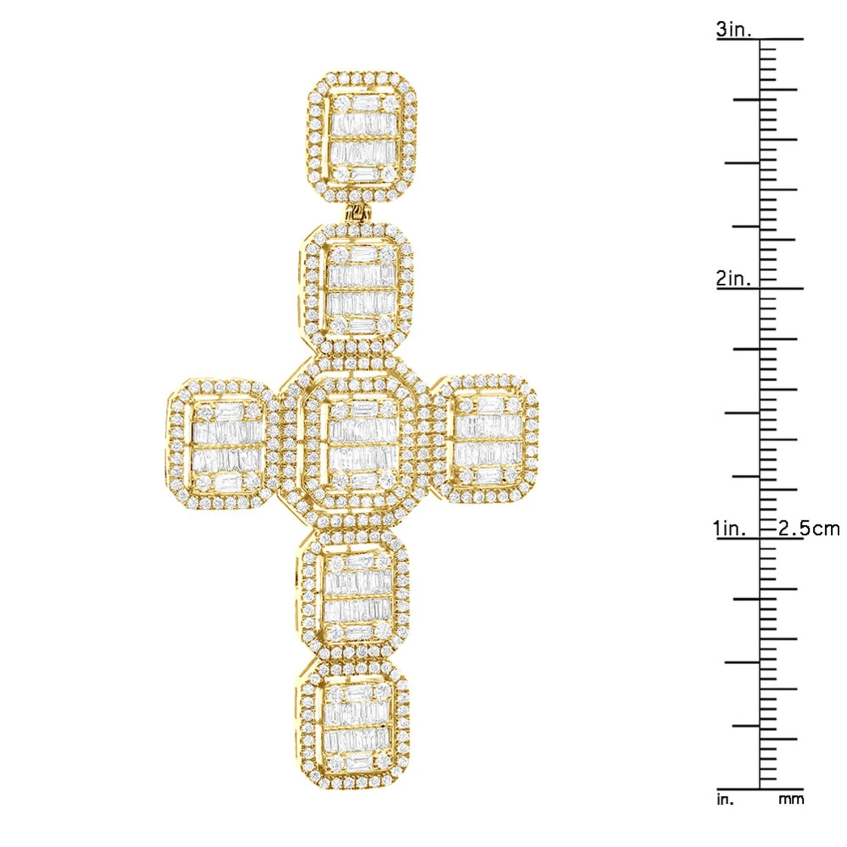 Large 14K Yellow Gold Diamond Cross Pendant For Men W Baguette & Round Diamonds 5Ct 10 Large 14K Yellow Gold Diamond Cross Pendant For Men W Baguette & Round Diamonds 5Ct - Image 8