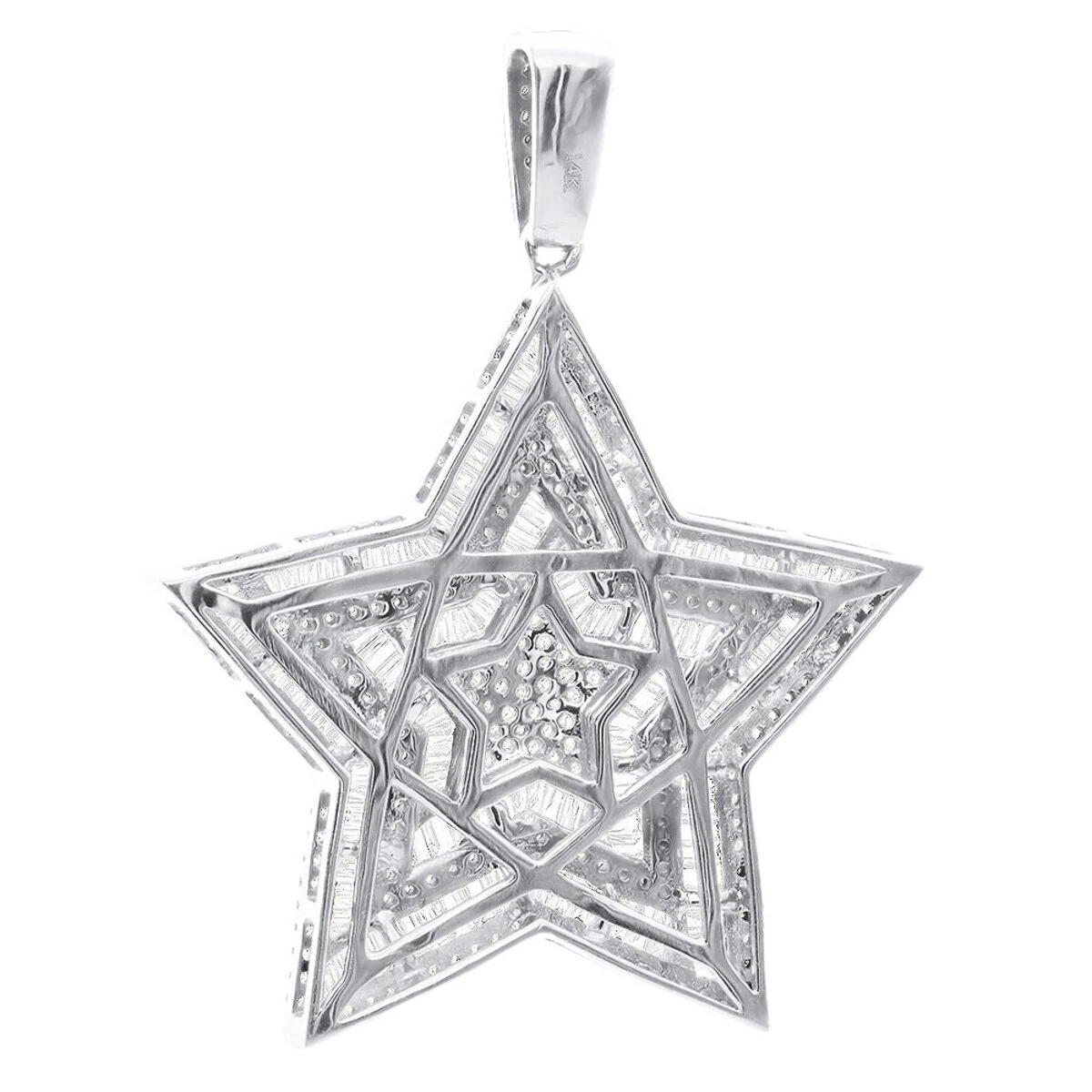 Large 2 Inch Men's Diamond Star Pendant 14K White Gold 5 Carats 6 Large 2 Inch Men's Diamond Star Pendant 14K White Gold 5 Carats - Image 4