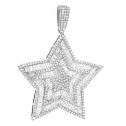 Large 2 Inch Men's Diamond Star Pendant 14K White Gold 5 Carats