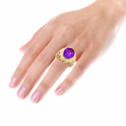 Large Amethyst Cocktail Ring With Diamonds And Pink Sapphires 18K Yellow Gold -Its Hot Jewelry Shop large amethyst cocktail ring with diamonds and pink sapphires 18k gold bodye
