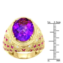 Large Amethyst Cocktail Ring With Diamonds And Pink Sapphires 18K Yellow Gold -Its Hot Jewelry Shop large amethyst cocktail ring with diamonds and pink sapphires 18k gold rulerye