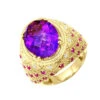 Large Amethyst Cocktail Ring With Diamonds And Pink Sapphires 18K Yellow Gold -Its Hot Jewelry Shop large amethyst cocktail ring with diamonds and pink sapphires 18k gold ye