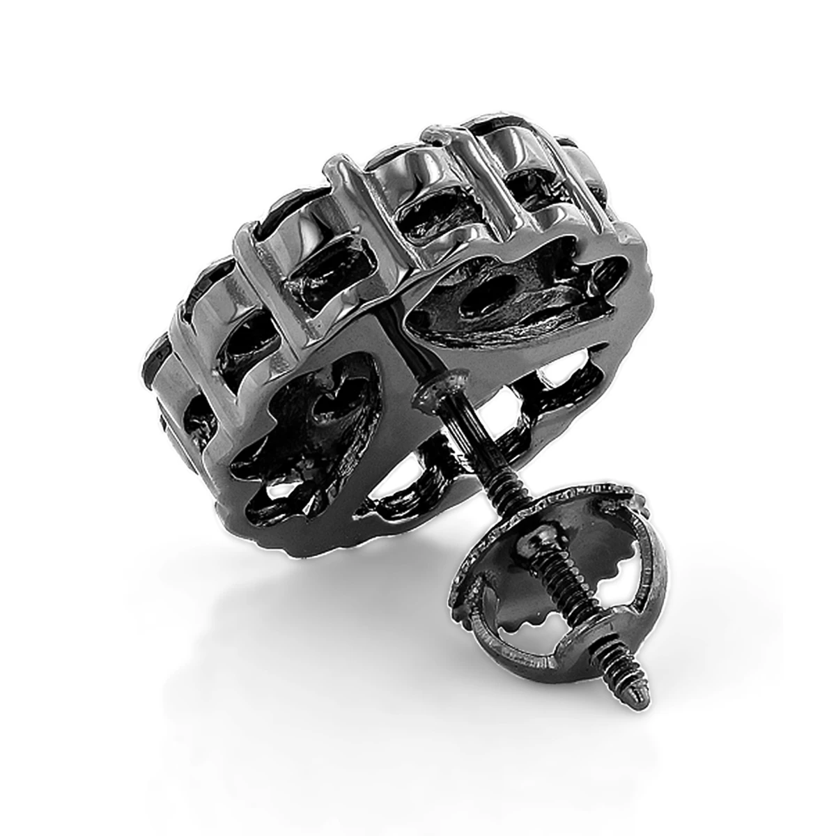 Large Black Diamond Cluster Earrings 3.5 Ct 10K Black Plated Gold Studs 4 Large Black Diamond Cluster Earrings 3.5 Ct 10K Black Plated Gold Studs - Image 2