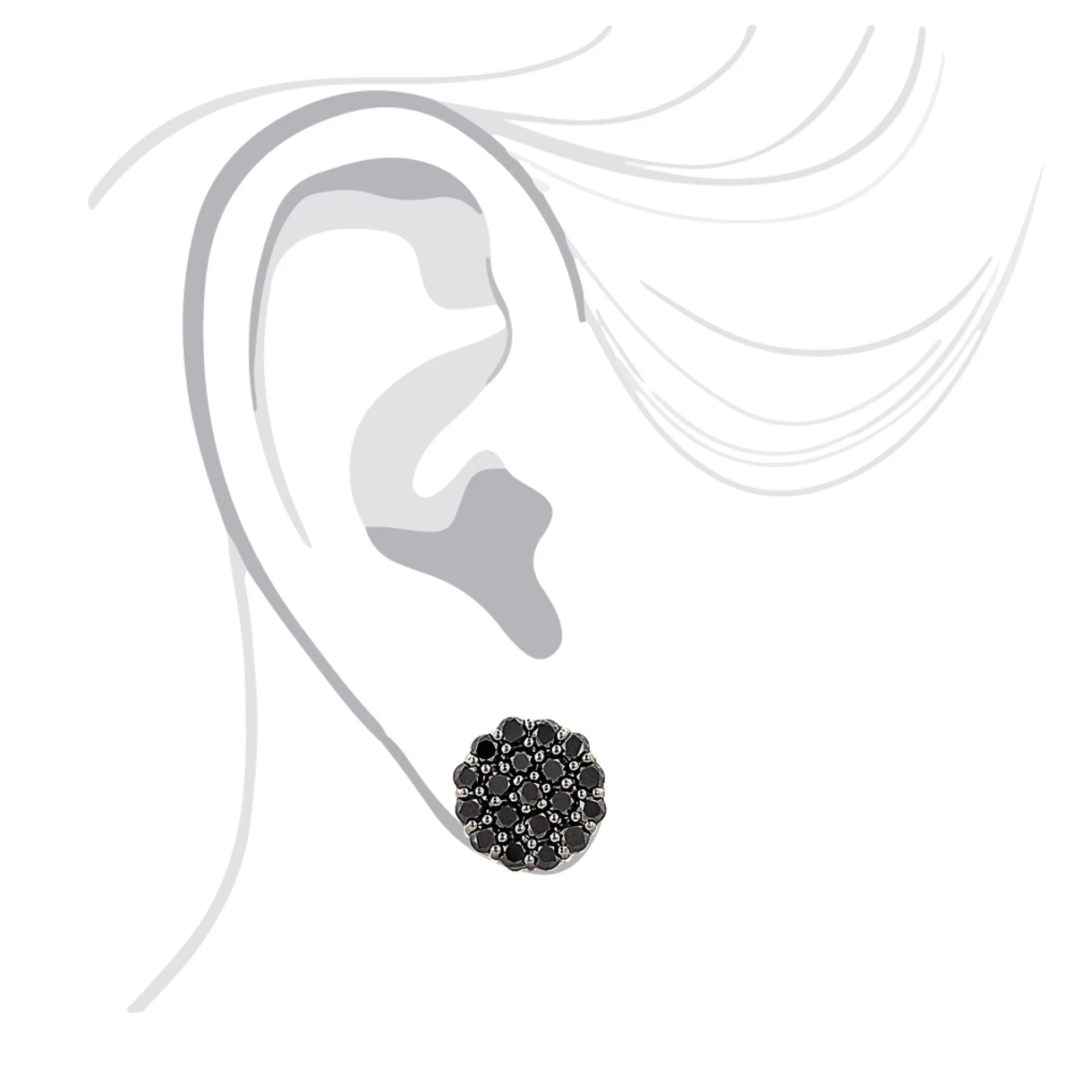 Large Black Diamond Cluster Earrings 3.5 Ct 10K Black Plated Gold Studs 5 Large Black Diamond Cluster Earrings 3.5 Ct 10K Black Plated Gold Studs - Image 3