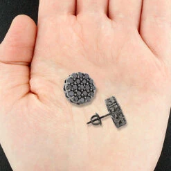 Large Black Diamond Cluster Earrings 3.5 Ct 10K Black Plated Gold Studs 10 Large Black Diamond Cluster Earrings 3.5 Ct 10K Black Plated Gold Studs -Its Hot Jewelry Shop large black diamond cluster earrings 4ct 10k gold studs 4