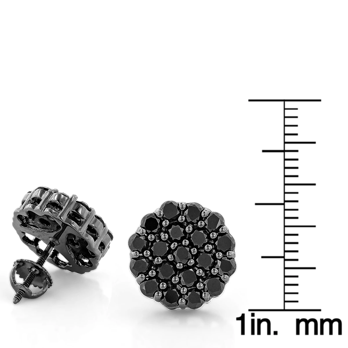 Large Black Diamond Cluster Earrings 3.5 Ct 10K Black Plated Gold Studs 7 Large Black Diamond Cluster Earrings 3.5 Ct 10K Black Plated Gold Studs - Image 5