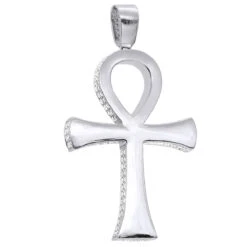 Large Diamond Ankh Cross Pendant For Men 14K White Gold 2.5 Inches 7 Carats -Its Hot Jewelry Shop large diamond ankh cross pendant for men 14k gold 25 inches 7 carats 804091 back white