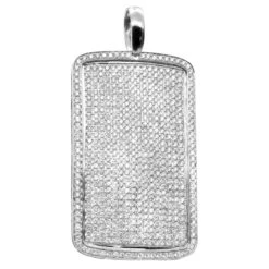 Large Diamond Dog Tag Pendant 14K White Gold Fully Iced Out Design 10.5ct