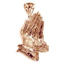 Large Men's 14K Yellow Gold Praying Hands Pendant With Diamond Bail 3 Inches Long -Its Hot Jewelry Shop large mens 14k gold praying hands pendant with diamond bail 3 inches long back rose