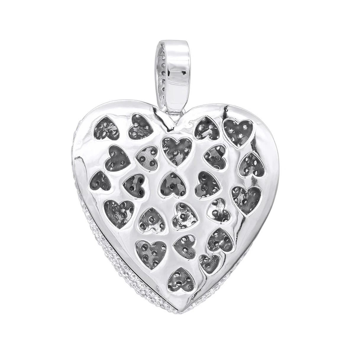Large Pave Diamond Heart Pendant 10ct 14K White Gold 6 Large Pave Diamond Heart Pendant 10ct 14K White Gold - Image 4