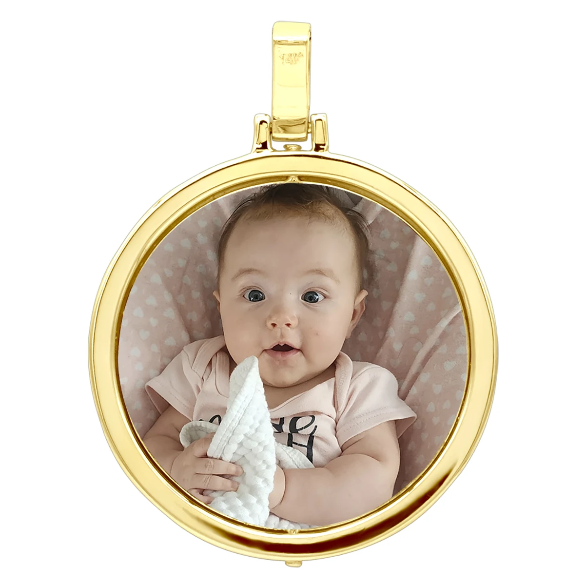 Large Personalized Diamond Circle Photo Pendant 14K Yellow Gold Round Picture Medallion 7 Large Personalized Diamond Circle Photo Pendant 14K Yellow Gold Round Picture Medallion - Image 5