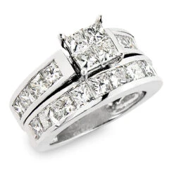 Large Princess Cut Diamond Engagement Ring Set 5.33ct 14K White Gold