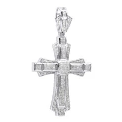 Large Sterling Silver Men's Diamond Cross Pendant 1.14ct