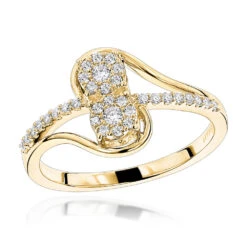 Love & Friendship 14K Yellow Gold 2 Cluster Diamond Ladies Ring 0.25ct