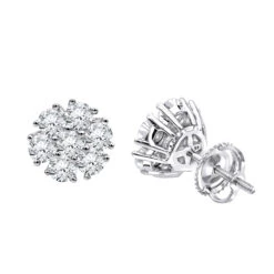 Luxurman 1 1/2ct Diamond Flower Cluster Earrings Studs 14K White Gold