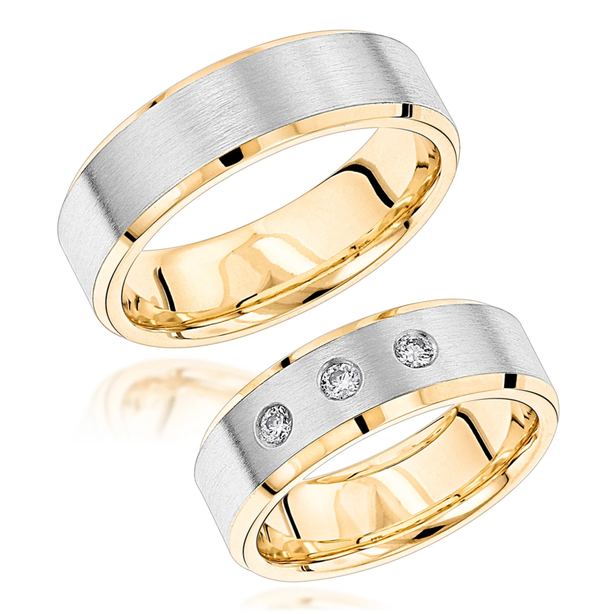 Luxurman 14K Yellow Gold Two Tone His And Hers Diamond Wedding Band Set 0.12ct 3 Luxurman 14K Yellow Gold Two Tone His And Hers Diamond Wedding Band Set 0.12ct