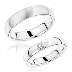 Luxurman 18K White Gold Diamond Matching His And Hers Wedding Band Set Comfort Fit