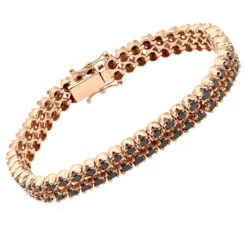 Luxurman Black Diamond 2 Row Men's Diamond Tennis Bracelet Solid 10K Black Plated Gold 7ctw -Its Hot Jewelry Shop luxurman black diamond bracelets 2 row mens diamond tennis bracelet 7ctw rose