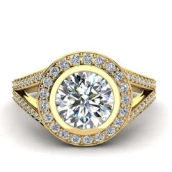 LUXURMAN Halo Round Diamond Engagement Ring 1.35ct G/VS Diamonds 18K Yellow Gold -Its Hot Jewelry Shop luxurman halo round diamond engagement ring 135ct gvs diamonds 18k gold bod