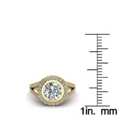 LUXURMAN Halo Round Diamond Engagement Ring 1.35ct G/VS Diamonds 18K Yellow Gold -Its Hot Jewelry Shop luxurman halo round diamond engagement ring 135ct gvs diamonds 18k gold ruler