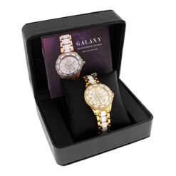 Luxurman Ladies Diamond Ceramic Watch 1.25ct White MOP Galaxy Yellow Gold -Its Hot Jewelry Shop luxurman ladies diamond ceramic watch 125ct white mop galaxy yellow box