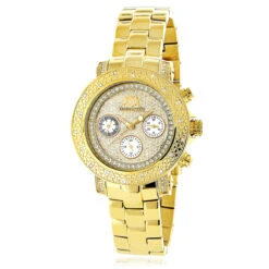 Luxurman Ladies Diamond Watch 0.3ct Yellow Gold Plated