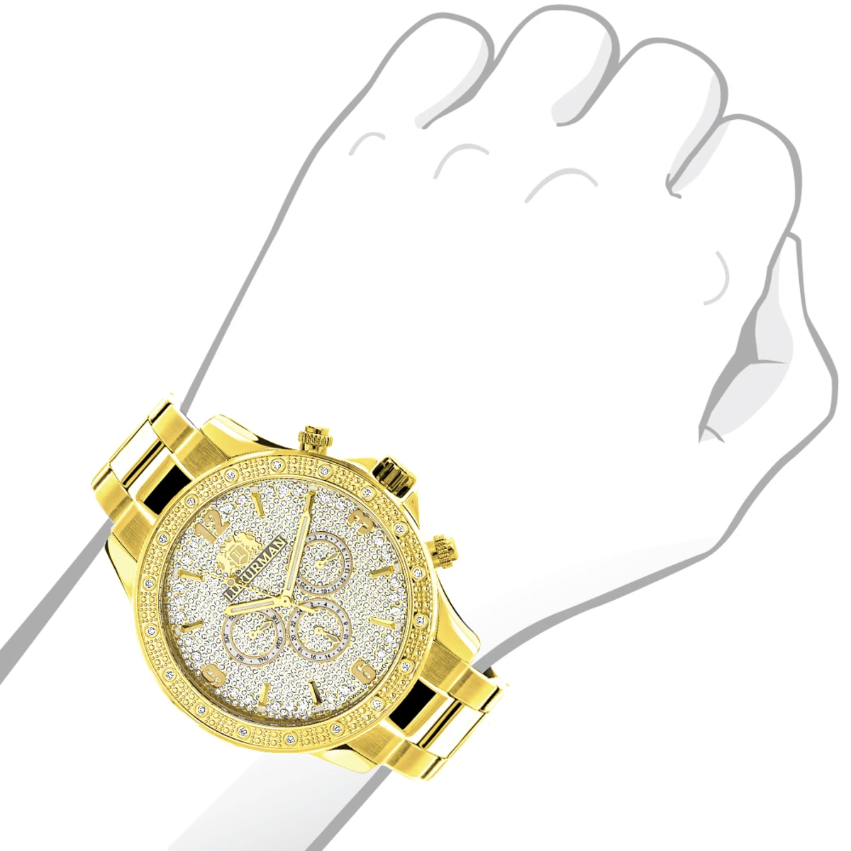 Luxurman Liberty Men's Diamond Watch For Sale 0.2ct Yellow Gold Plated Swiss 4 Luxurman Liberty Men's Diamond Watch For Sale 0.2ct Yellow Gold Plated Swiss - Image 2