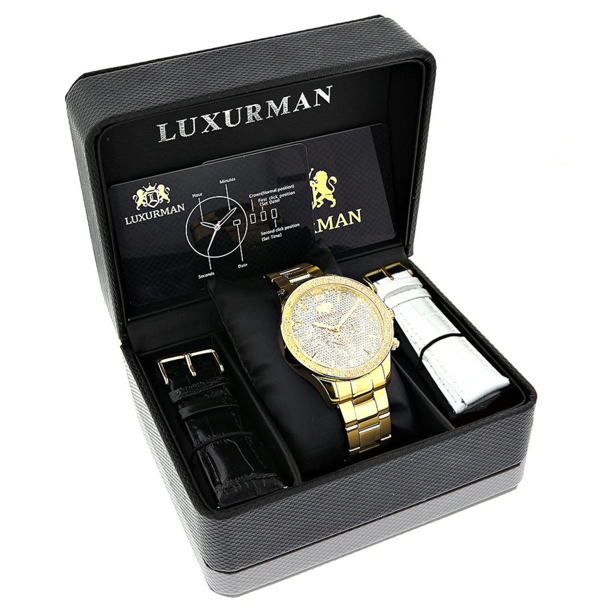 Luxurman Liberty Men's Diamond Watch For Sale 0.2ct Yellow Gold Plated Swiss 6 Luxurman Liberty Men's Diamond Watch For Sale 0.2ct Yellow Gold Plated Swiss - Image 4