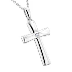 Luxurman Love Quotes: Small Sterling Silver Diamond Cross Pendant