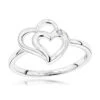 Luxurman Love Quotes: Sterling Silver Double Hearts Diamond Ring For Women