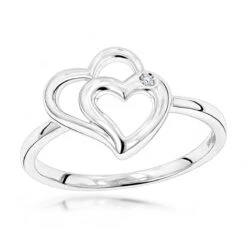 Luxurman Love Quotes: Sterling Silver Double Hearts Diamond Ring For Women