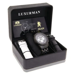 Luxurman Men's Black Diamond Watch 2.25ct 9 Luxurman Men's Black Diamond Watch 2.25ct -Its Hot Jewelry Shop luxurman mens black diamond watch 225ct p 44421box
