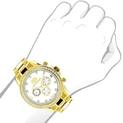 Luxurman Men's Diamond Liberty Watch 2ct Yellow Gold Plated White MOP -Its Hot Jewelry Shop luxurman mens diamond liberty watch 2ct yellow gold plated white mop 3