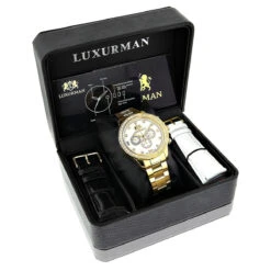 Luxurman Men's Diamond Liberty Watch 2ct Yellow Gold Plated White MOP -Its Hot Jewelry Shop luxurman mens diamond liberty watch 2ct yellow gold plated white mop 4