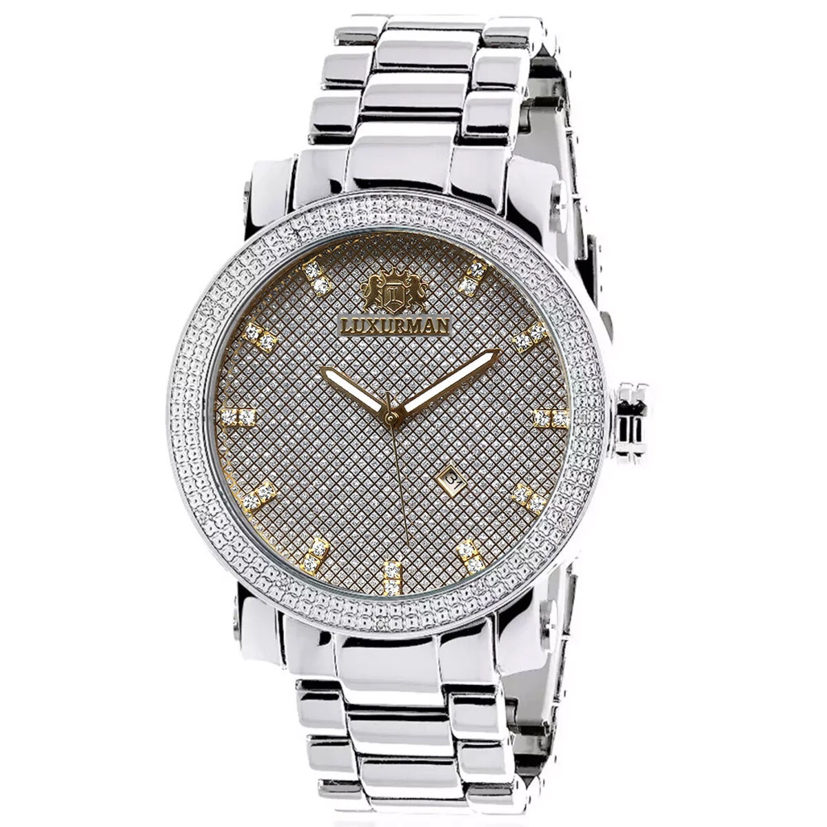 Luxurman Men's Diamond Watch 0.12ct Two-Tone Gold Plated Stainless Steel 3 Luxurman Men's Diamond Watch 0.12ct Two-Tone Gold Plated Stainless Steel