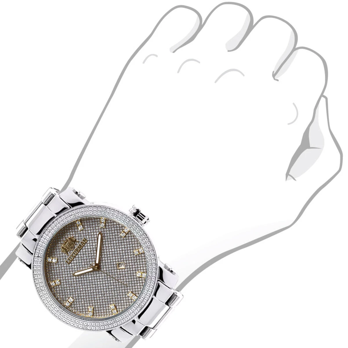 Luxurman Men's Diamond Watch 0.12ct Two-Tone Gold Plated Stainless Steel 5 Luxurman Men's Diamond Watch 0.12ct Two-Tone Gold Plated Stainless Steel - Image 3