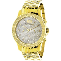 Luxurman Men's Diamond Watch 0.25ct Yellow Gold Tone